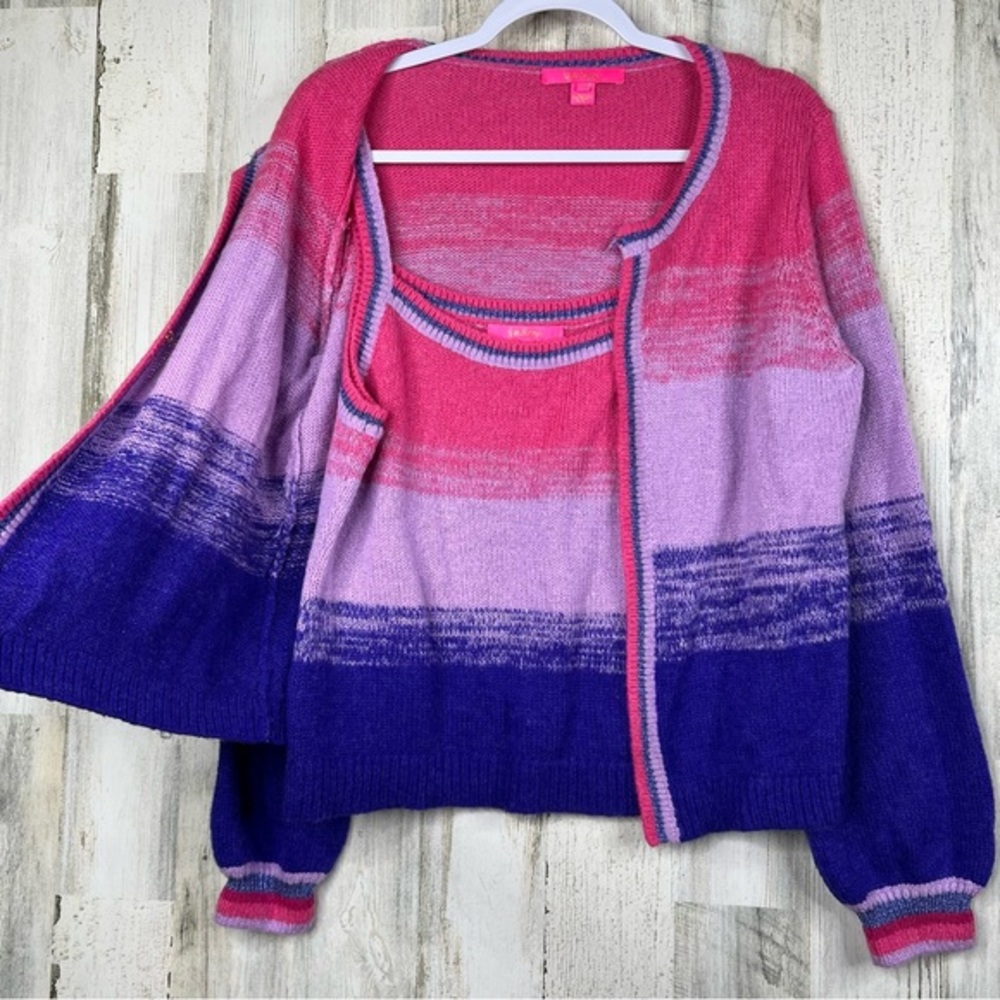 Lilly Pulitzer Wool Sweater Set Women Large Tessalyn Cabochon Purple‎ Pink Ombre